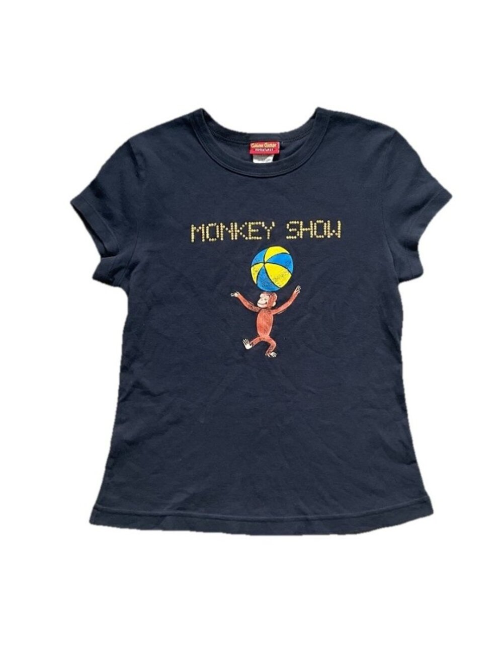 Y2K RARE Curious George “Monkey Show” Tee Women’s Navy SZ LG - See Measurements